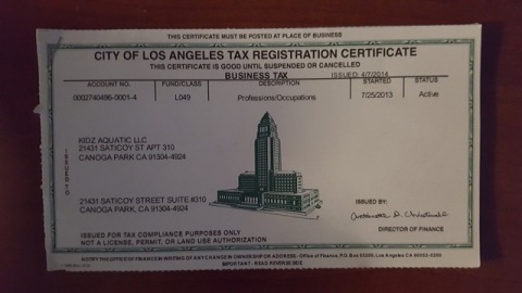 City of Los Angeles Tax Registration Certificate